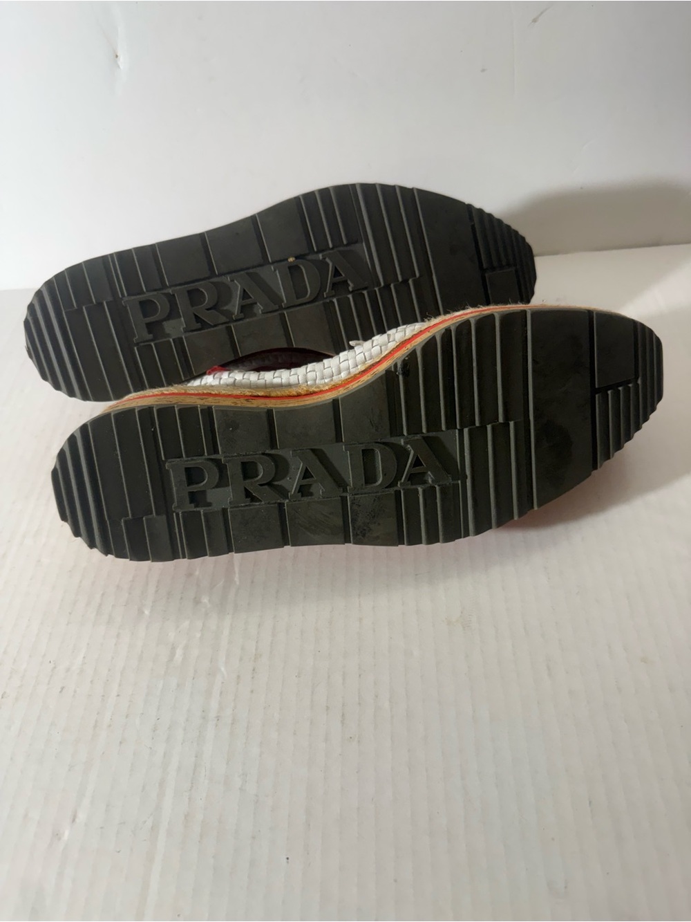 Prada Madras Tricolor Woven Leather Platform Espadrille Size: 37.5 - Picture 7 of 8